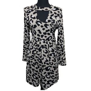 Jodifl Black Heather Contemporary Cutout Animal Print Long Sleeve Mini Dress